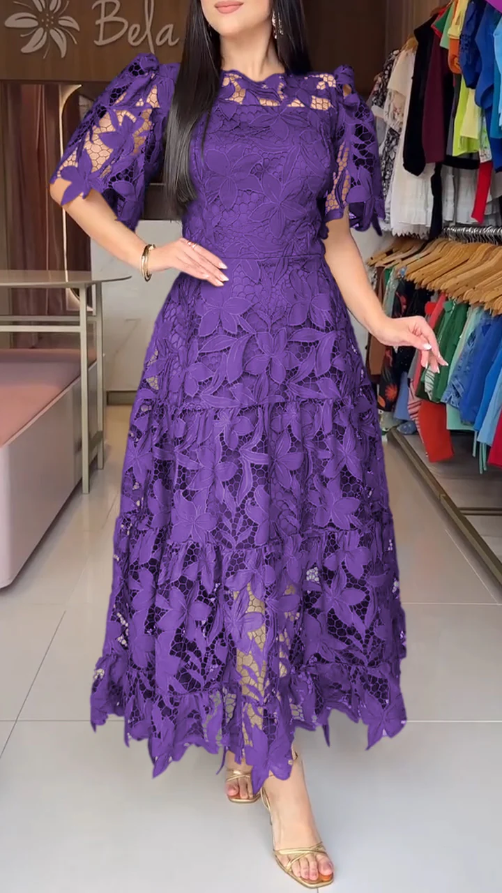 SofficeRicamo™ Abito Maxi con Bottoni Frontali